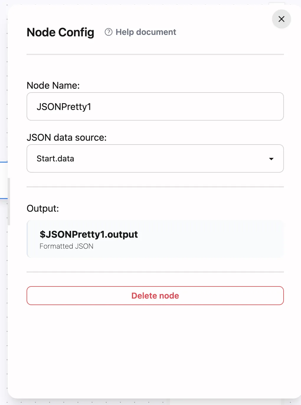 JSON Pretty Node Basic Settings