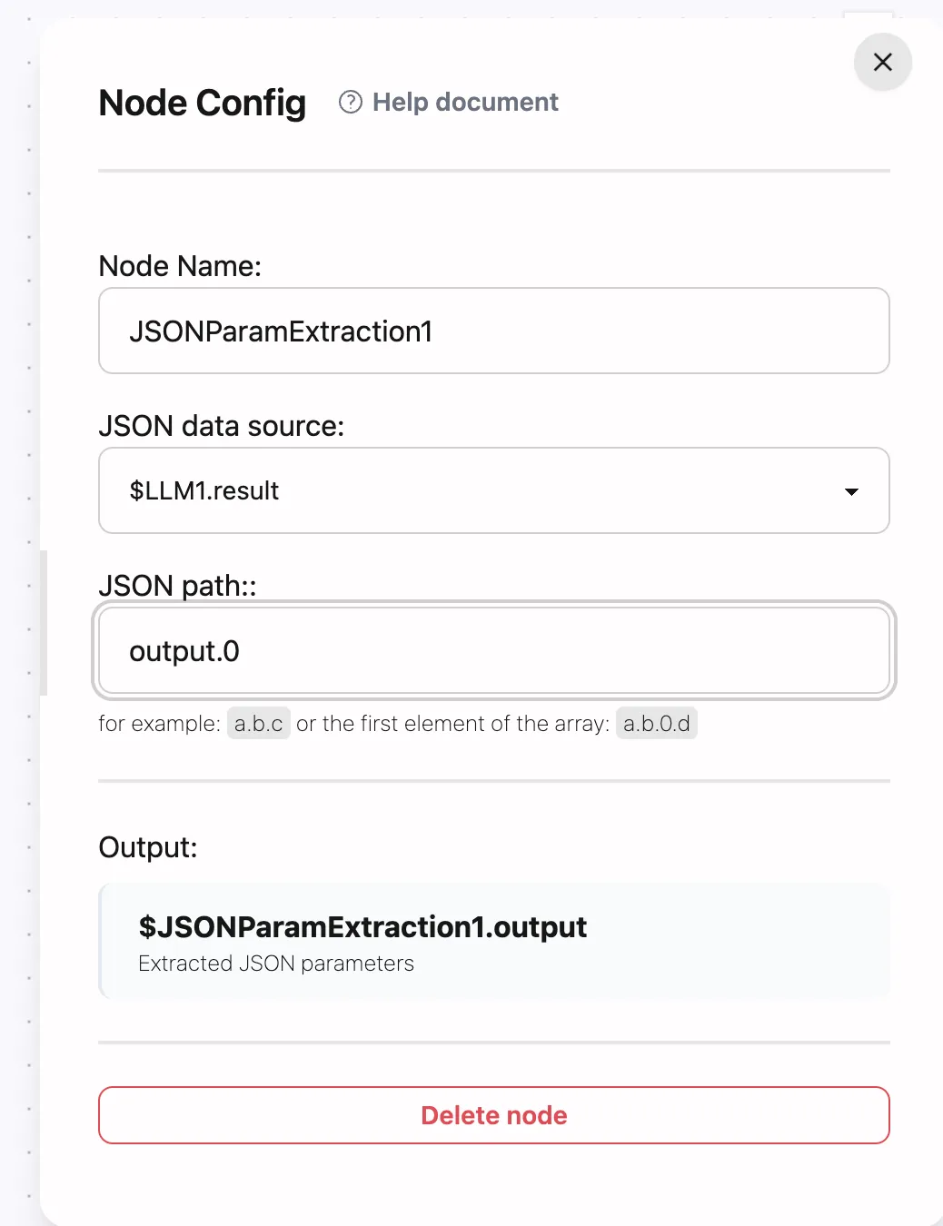 JSON Parameter Extraction Node Basic Settings