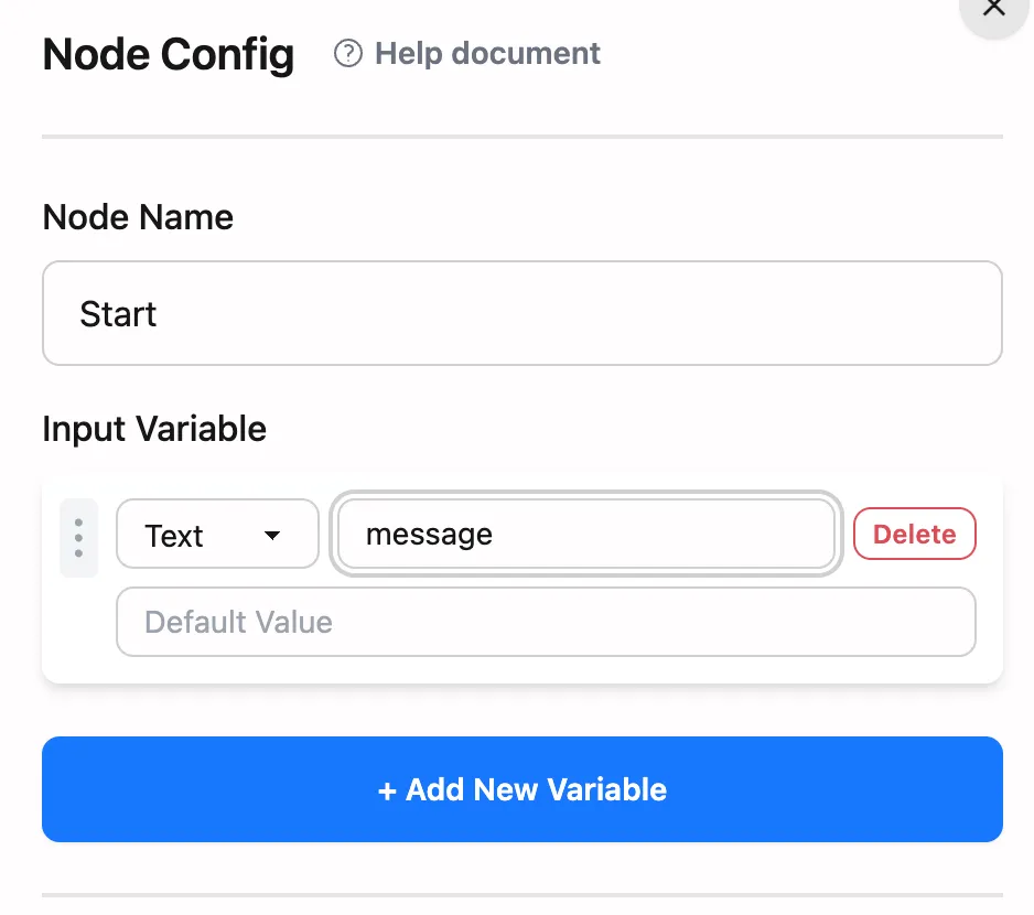 Message Input Node Configuration