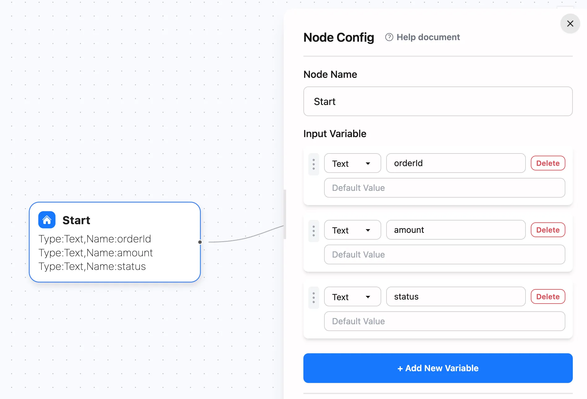 Order Info Input Node Configuration