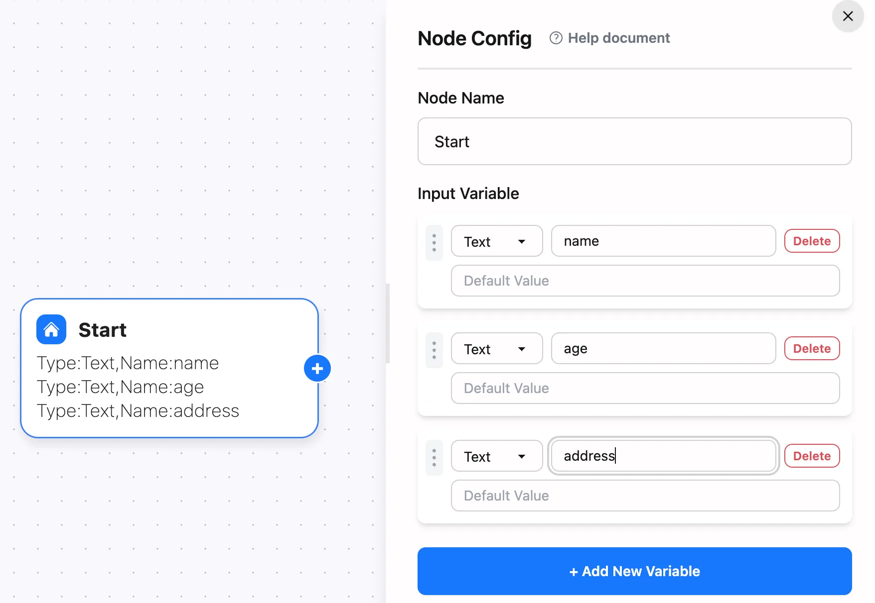 User Info Input Node Configuration