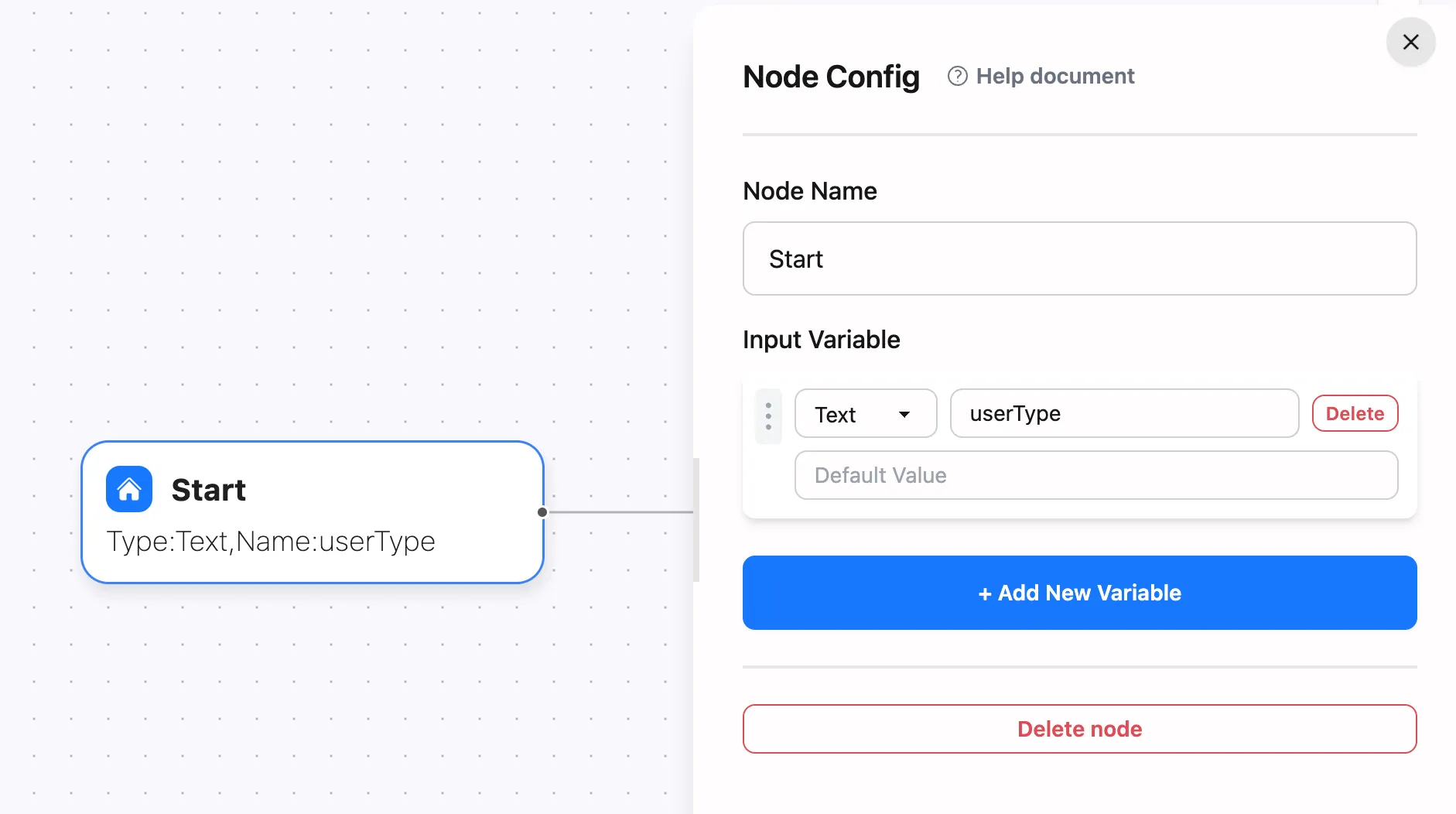 User Type Input Node Configuration